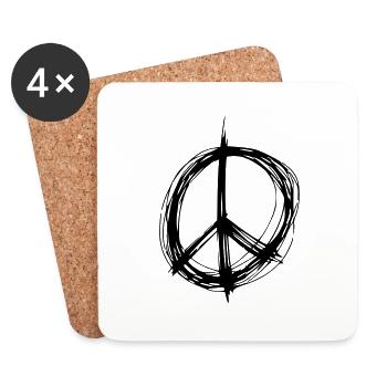 Peace Zeichen Zeichnung Frieden Skizze schwarz - Untersetzer (4er-Set) - Weiß - Vorne