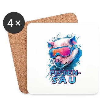 Pistensau mit Skibrille - Untersetzer (4er-Set) - Weiß - Vorne