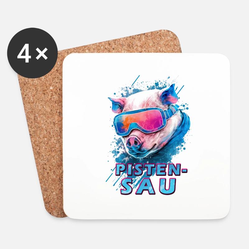 Pistensau mit Skibrille - Untersetzer (4er-Set) - Weiß