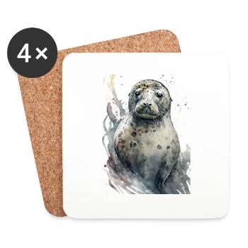 Robbe Süß Niedlich Realistisch Aquarell - Untersetzer (4er-Set) - Weiß - Vorne