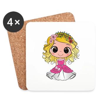 Princesse blonde aux yeux bruns et une robe rose - Dessous de verre (lot de 4) - blanc - Devant