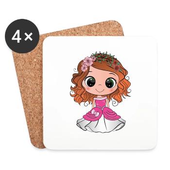 Red-haired princess with green eyes and a pink dress - Coasters (set of 4) - white - Front