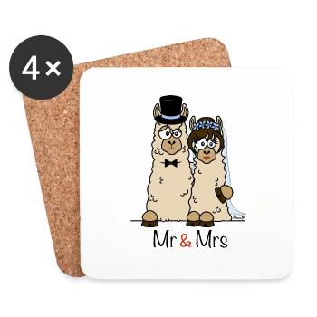 Mrs & Mrs llamas, couple marié, fête de mariage - Dessous de verre (lot de 4) - blanc - Devant