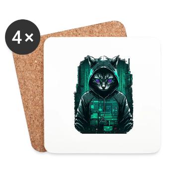 Cyber Hacker Katze - Untersetzer (4er-Set) - Weiß - Vorne