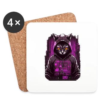 Cyber Hacker Katze - Untersetzer (4er-Set) - Weiß - Vorne