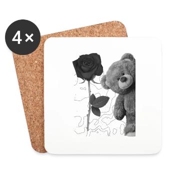 Teddybär mit Rose - Untersetzer (4er-Set) - Weiß - Vorne