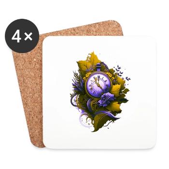 A retro vintage pocket watch surrounded by leaves - Coasters (set of 4) - white - Front