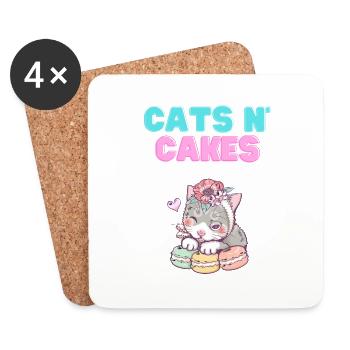 Chats et gâteaux - Dessous de verre (lot de 4) - blanc - Devant