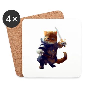 Knight cat fighting with sword and bravery - Coasters (set of 4) - white - Front