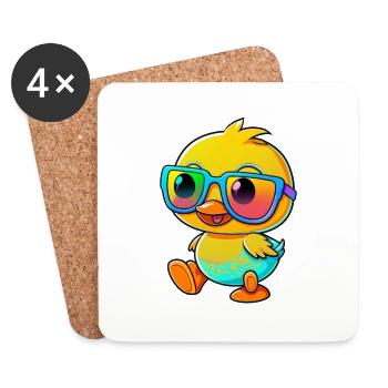 Kawaii Mignon Happy Canard coloré avec des lunettes de soleil - Dessous de verre (lot de 4) - blanc - Devant