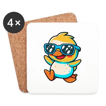 Kawaii Mignon Happy Canard coloré avec des lunettes de soleil - Dessous de verre (lot de 4) - blanc - Devant