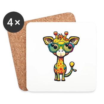 Kawaii mignonne girafe colorée heureuse avec des lunettes de soleil - Dessous de verre (lot de 4) - blanc - Devant