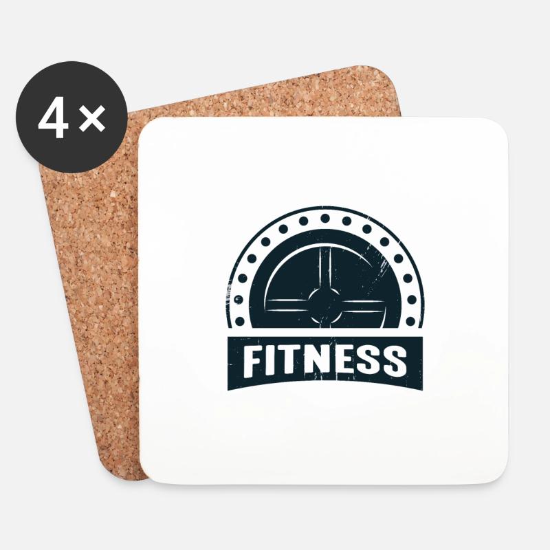 Fitness Hantel Schwarz - Untersetzer (4er-Set) - Weiß