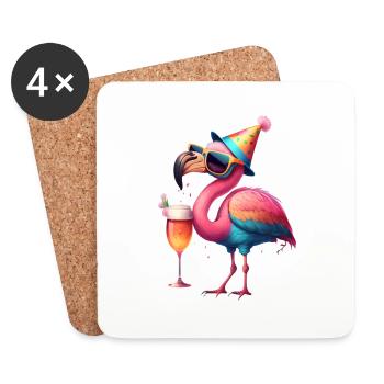 Funny flamingo With beer, and party hat - Coasters (set of 4) - white - Front