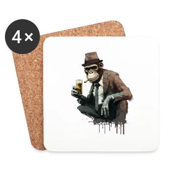 Chimpanzé gangster avec de la bière accroupi - Dessous de verre (lot de 4) - blanc - Devant