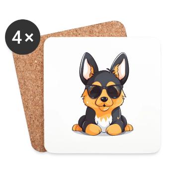 Chiot berger allemand avec des lunettes de soleil - Dessous de verre (lot de 4) - blanc - Devant