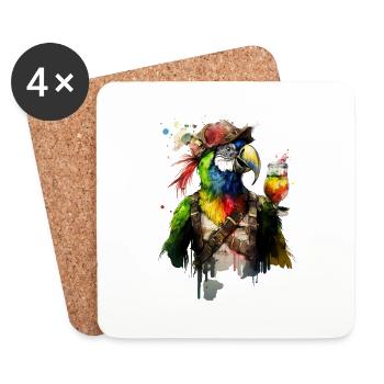 Cool parrot pirate with beer. - Coasters (set of 4) - white - Front