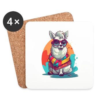 Super Cute Lama Mascot T-Shirt Design - Coasters (set of 4) - white - Front
