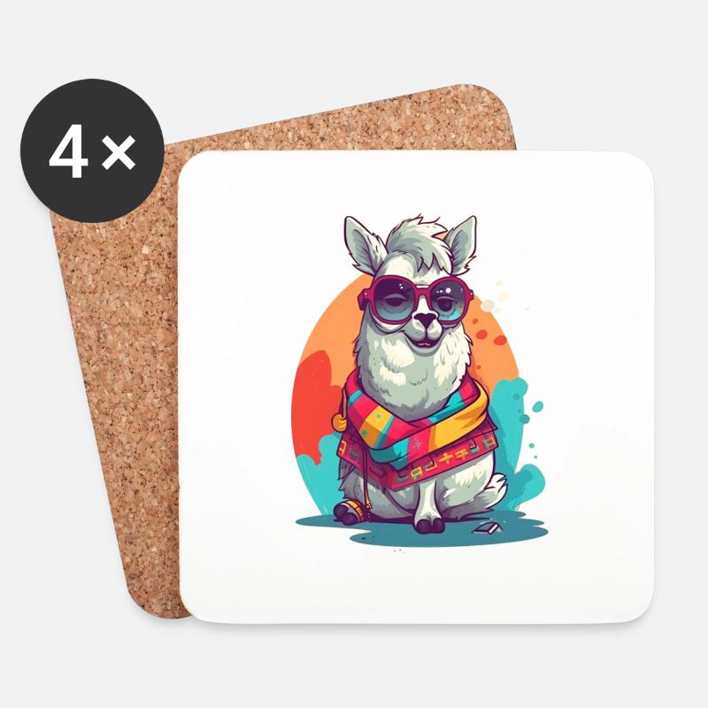 Super Cute Lama Mascot T-Shirt Design - Untersetzer (4er-Set) - Weiß