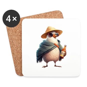 Cooler Pinguin mit Hut und Bierflasche - Untersetzer (4er-Set) - Weiß - Vorne