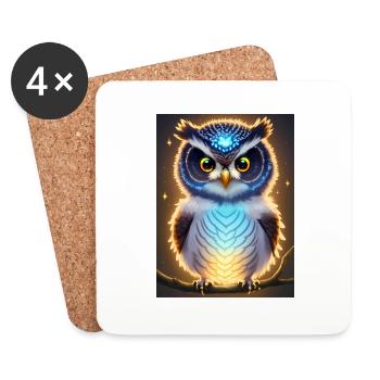 Hibou mignon avec une aura néon légère et de grands yeux - Dessous de verre (lot de 4) - blanc - Devant