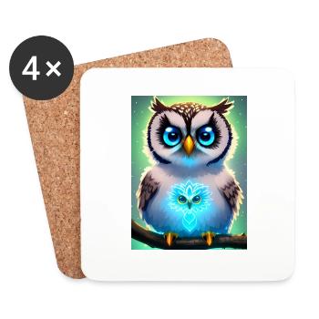 Hibou mignon avec une aura néon légère et de grands yeux - Dessous de verre (lot de 4) - blanc - Devant