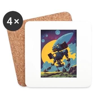 Dessin animé des années 50 - Crazy Robot - Science-Fiction - Dessous de verre (lot de 4) - blanc - Devant