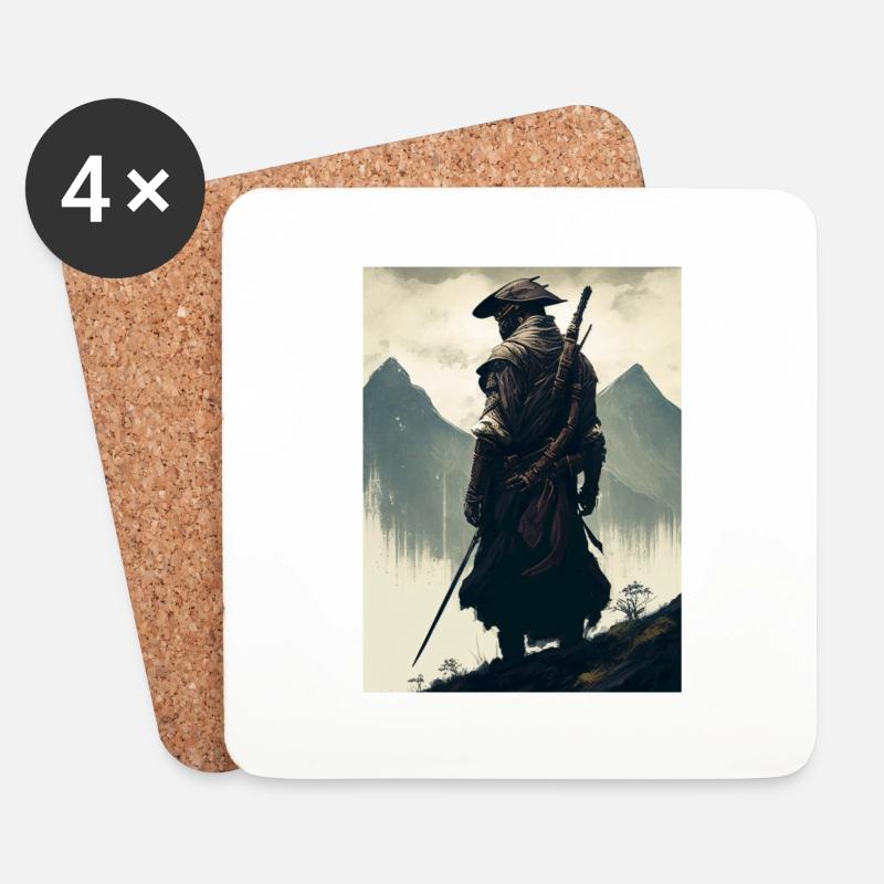 Berg-Samurai - Untersetzer (4er-Set) - Weiß
