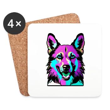 Chien heureux. Chiens heureux. Berger allemand - Dessous de verre (lot de 4) - blanc - Devant