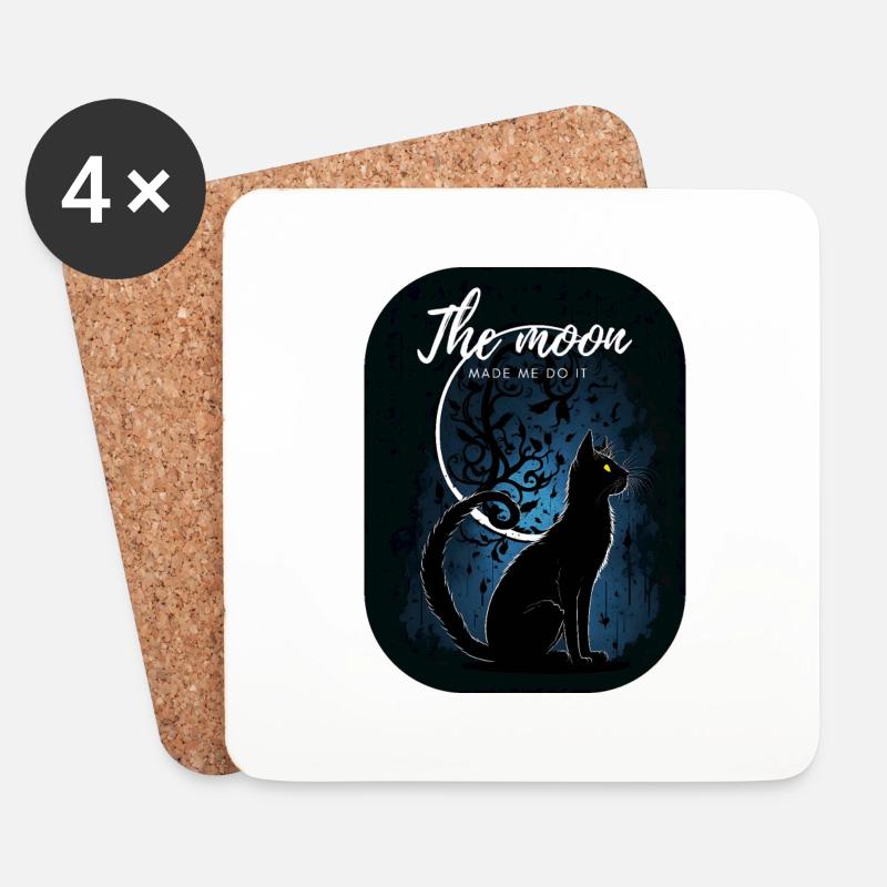 Schwarze Katze mit dem Mond - Untersetzer (4er-Set) - Weiß