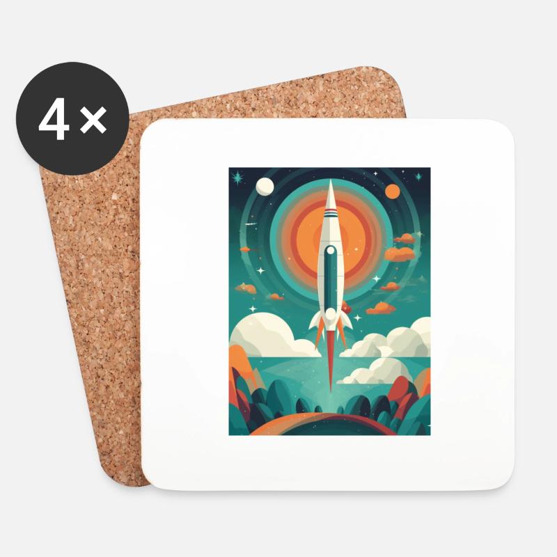 Rocket Launch Raketenstart - Coasters (set of 4) - white
