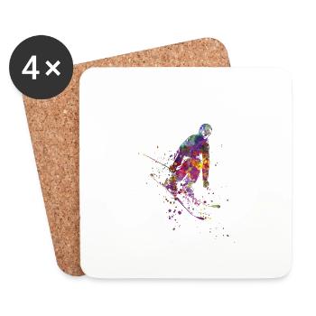 Watercolor skier - Coasters (set of 4) - white - Front