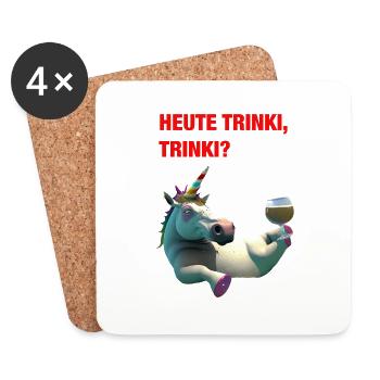 Betrunkenes Einhorn auf dem Rücken „HEUTE TRINKI?“ - Untersetzer (4er-Set) - Weiß - Vorne