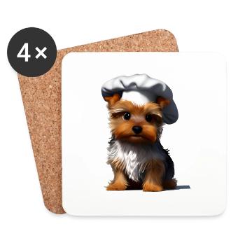 Restaurateur Yorkshire Terrier Chien de cuisine chiot - Dessous de verre (lot de 4) - blanc - Devant