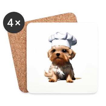 Restaurateur Chien de cuisine Yorkshire Terrier Chiot - Dessous de verre (lot de 4) - blanc - Devant