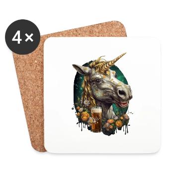 Cool creative unicorn with beer - Coasters (set of 4) - white - Front