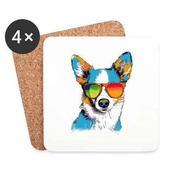 Toru, der Hund mit der Brille - Untersetzer (4er-Set) - Weiß - Vorne
