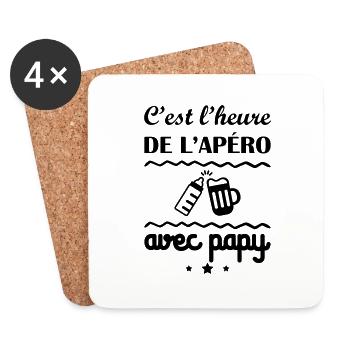 C'est l'heure, papy, cadeau de naissance - Dessous de verre (lot de 4) - blanc - Devant