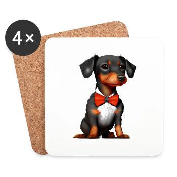 Hund Dachshund Hunde mit Anzug Dackelwelpe - Untersetzer (4er-Set) - Weiß - Vorne