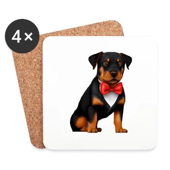 Rottweiler with bow tie dog dog suit puppy - Coasters (set of 4) - white - Front