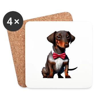 Dackelwelpe Dachshund mit Fliege Hund Hunde - Untersetzer (4er-Set) - Weiß - Vorne