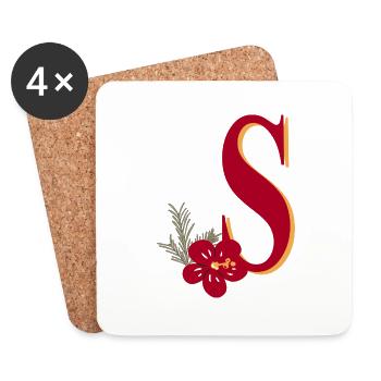 Buchstabe S mit Blume - Untersetzer (4er-Set) - Weiß - Vorne