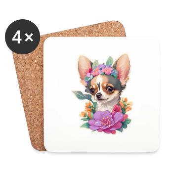 Chihuahua au pastel avec des fleurs - Dessous de verre (lot de 4) - blanc - Devant