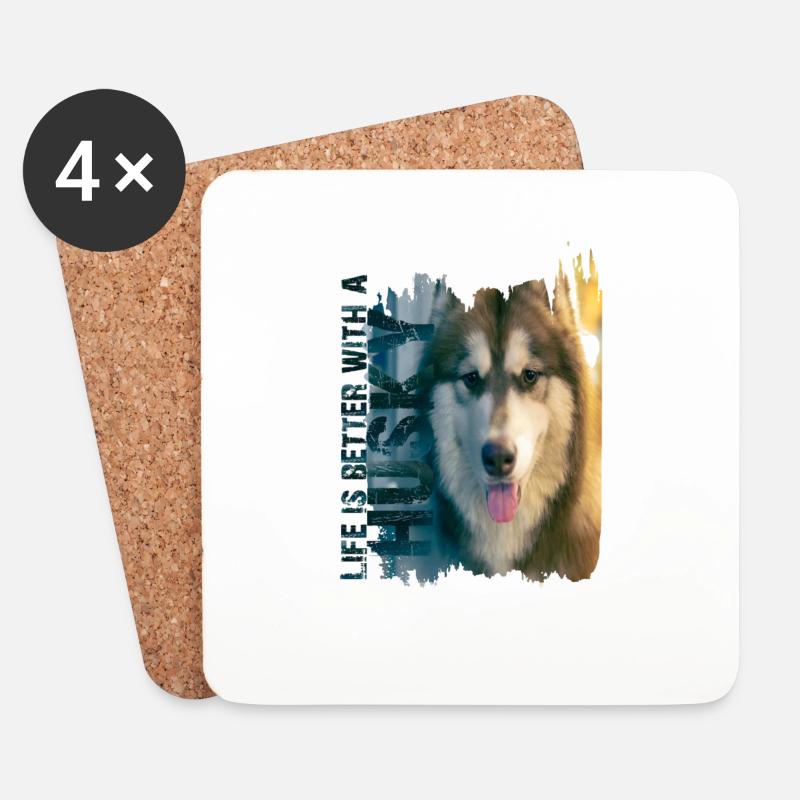 Husky sibérien - Dessous de verre (lot de 4) - blanc