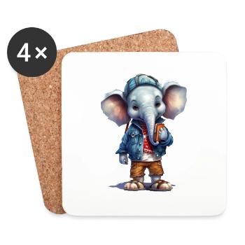 Cute Elephant Cartoon - Coasters (set of 4) - white - Front