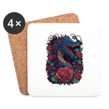 Roter Drache mit roten Rosen Drachen - Untersetzer (4er-Set) - Weiß - Vorne