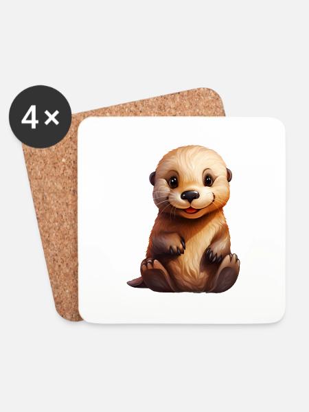 Cute Sea Otter Baby - Untersetzer (4er-Set) - Weiß