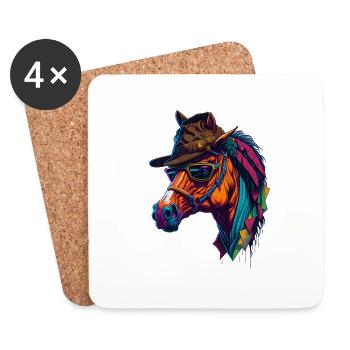 Cheval avec chapeau et lunettes de soleil cool et coloré - Dessous de verre (lot de 4) - blanc - Devant
