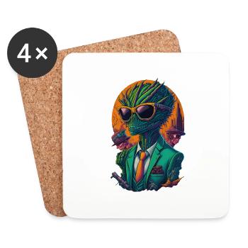 Alien in space with sunglasses and suit - Coasters (set of 4) - white - Front