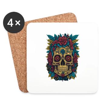 Crâne avec fleurs Gothique Cool - Dessous de verre (lot de 4) - blanc - Devant